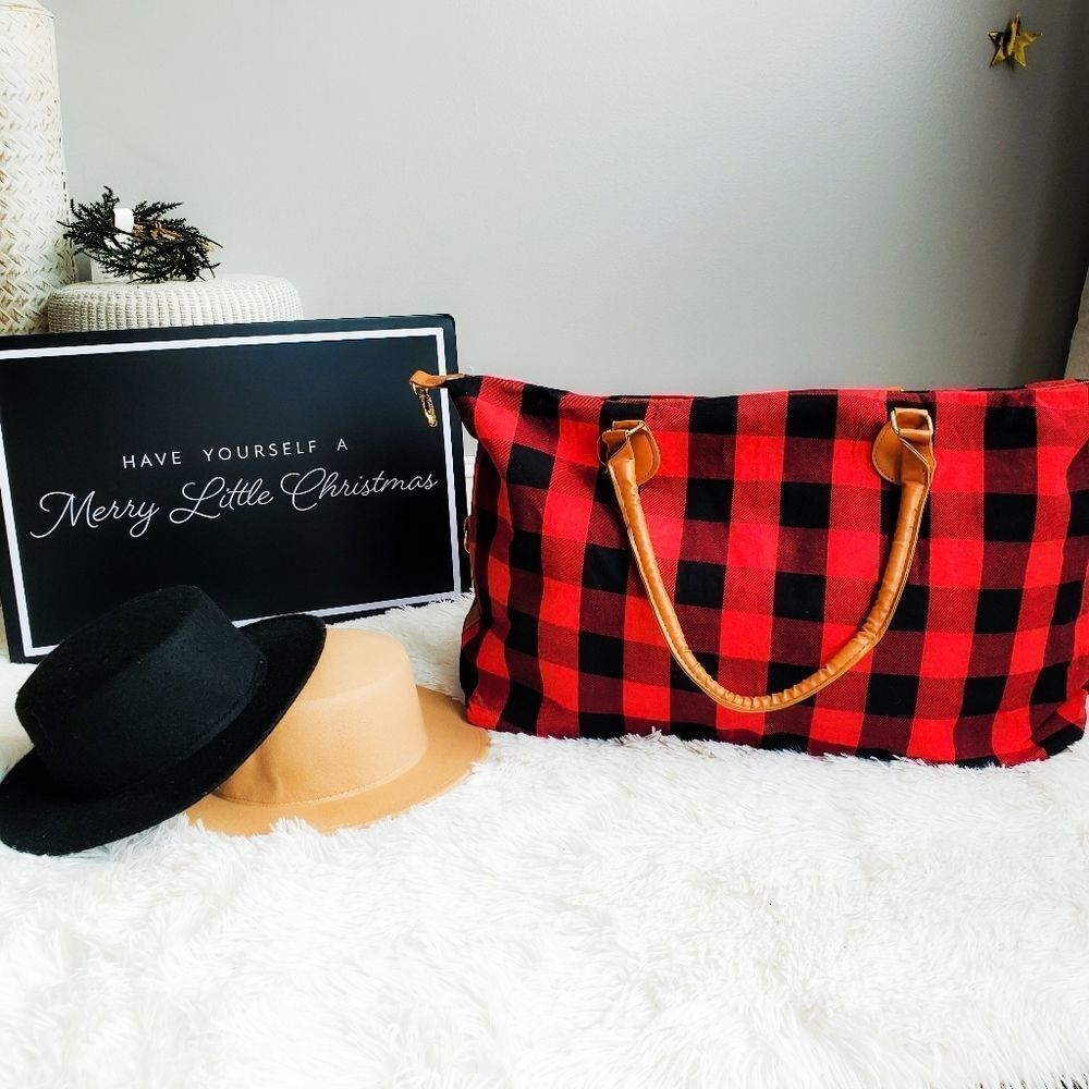 1 LEFT! - RED BUFFALO PLAID WEEKENDER BAG